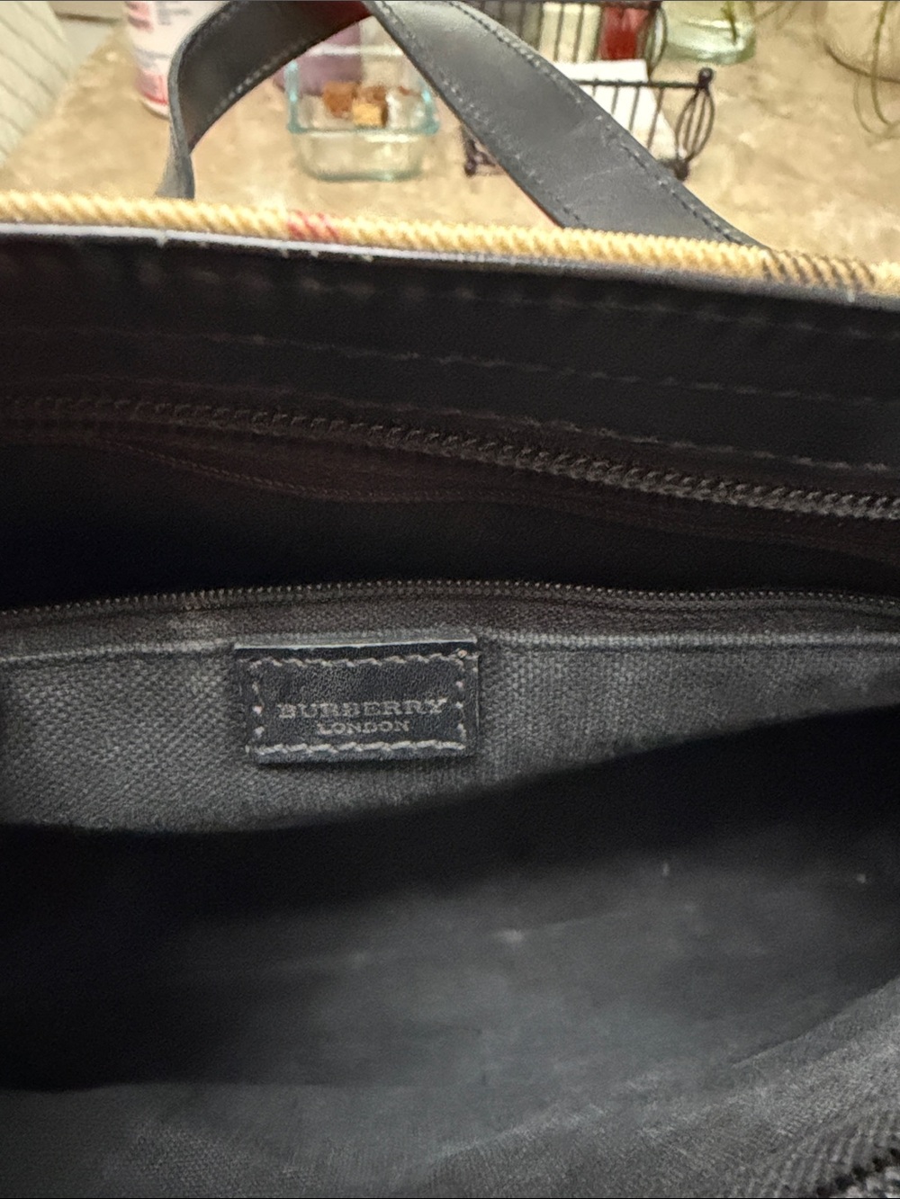Burberry Beige Check Tote with Black Leather Handles - Picture 6 of 6